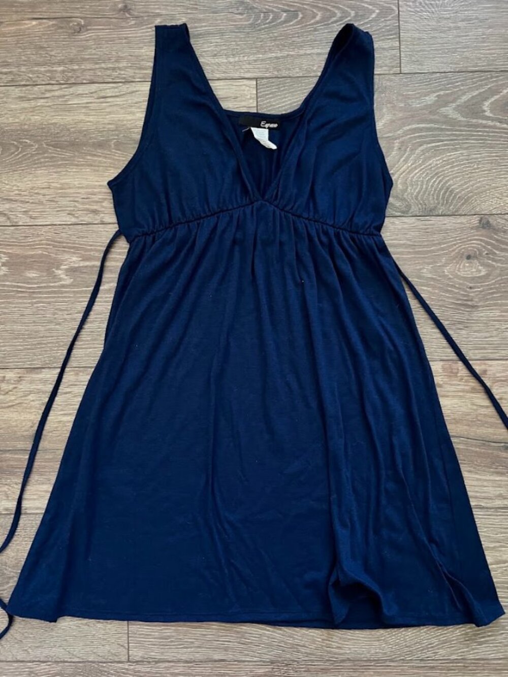 Espresso Navy Blue V-Neck Side Tie Mini Dress Top Size XL